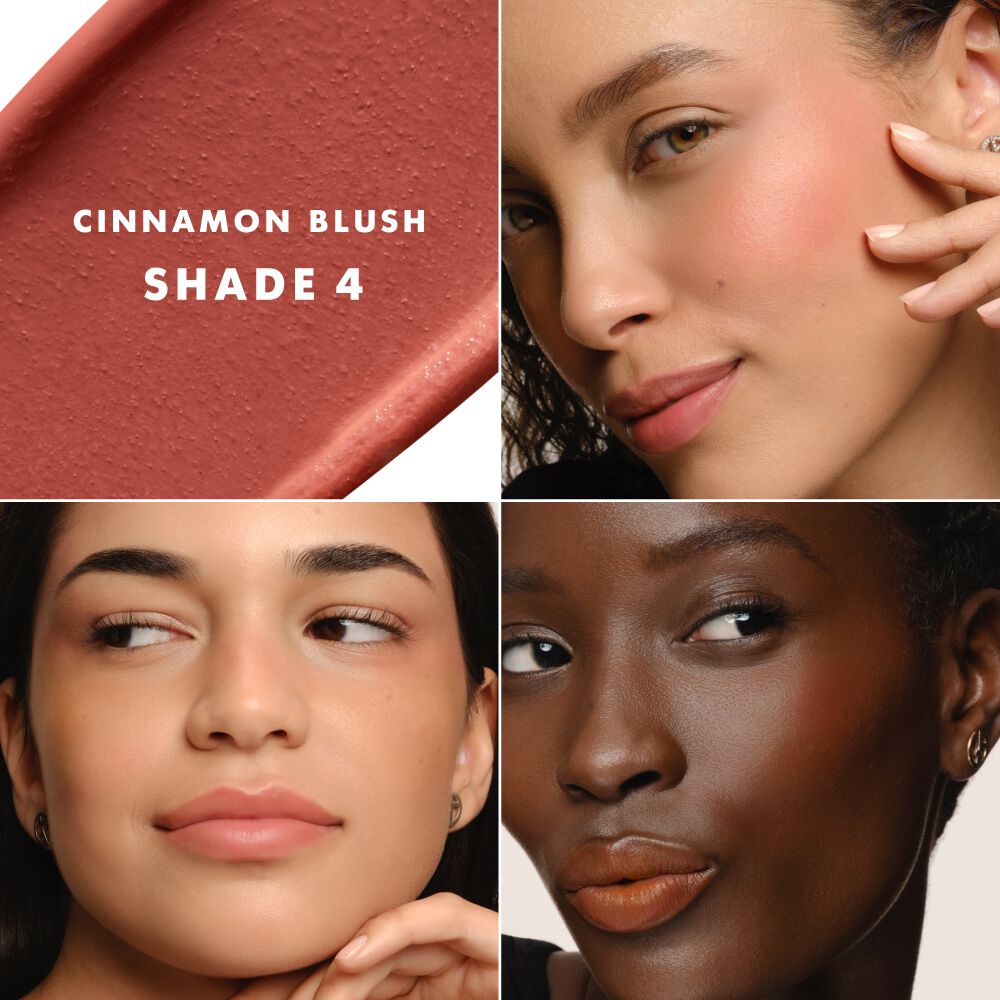 Dolci Blush 4 CINNAMON applied on three different skin tones.