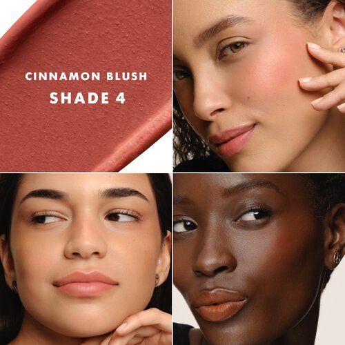 Dolci Blush 4 CINNAMON applied on three different skin tones.