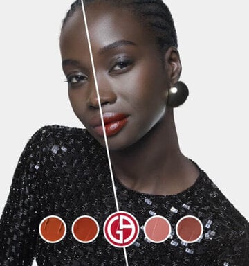 A model's face is half made up to depict the before and after of virtual try on