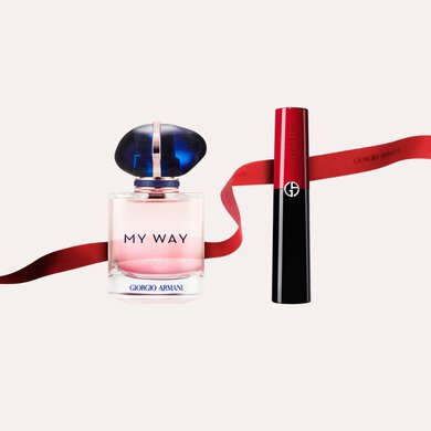 An Armani fragrance and lipstick represent items that can be engraved for gifting
