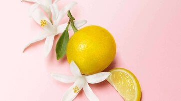Orange Blossom, Tuberose, and Jasmine on pink background