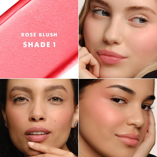 Dolci Blush 1 Rose applied on three different skin tones.
