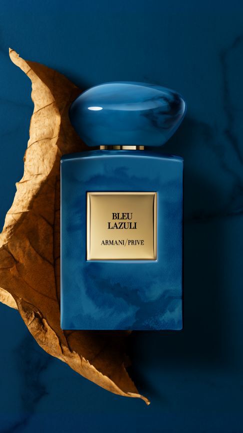 Bottle of Armani/Prive Bleu Lazuli fragrance.