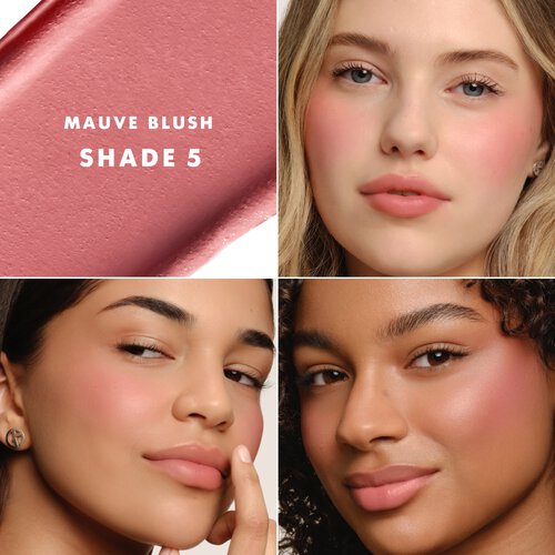 Dolci Blush 5 MAUVE applied on three different skin tones.